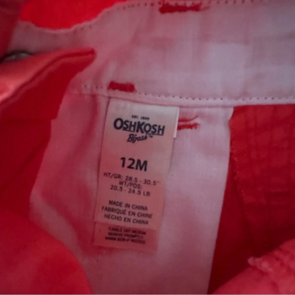 OshKosh 12 Months Baby Girls Red Shortall Overalls Summer NWT